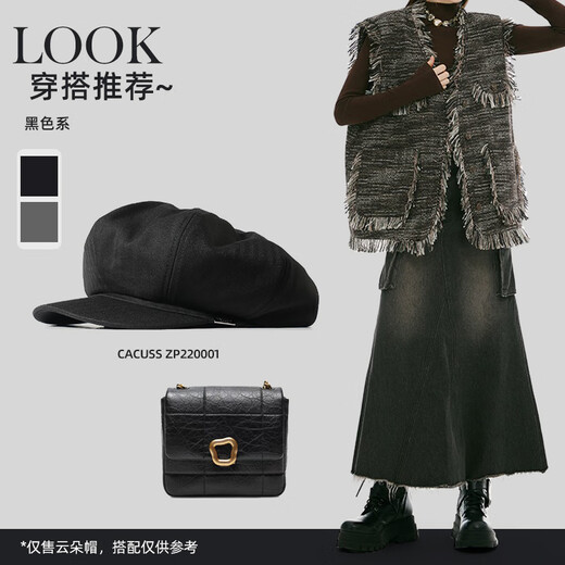 CACUSS beret women's octagonal hat painter's hat big head circumference cloud hat showing face small hat women black
