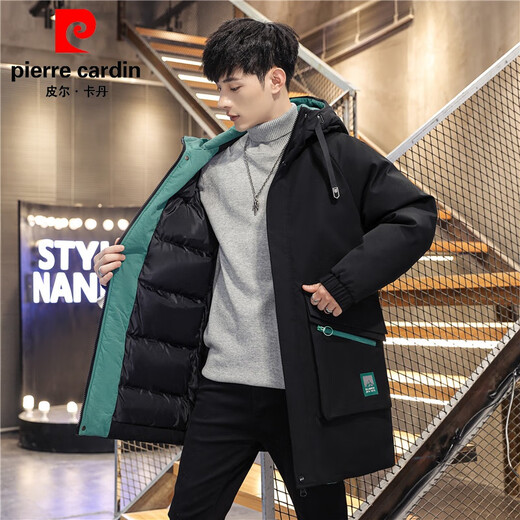 Pierre Cardin 2024 Winter Casual New Youth Jacket Boys Mid-Length Trendy Brand Cotton Clothes Early Thickened Men's Top 6193 Black 4XL