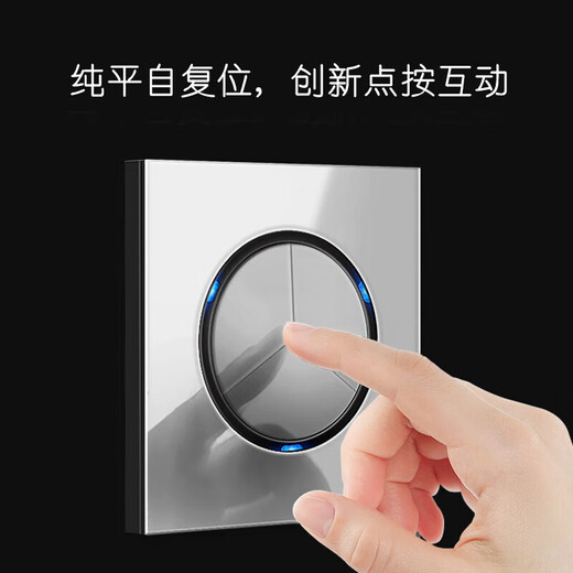 国际电工86型家用墙壁暗装LED轻点开关插座灰色钢化玻璃面板一开双控 一开单控(加厚玻璃面板) 开关 复位开关