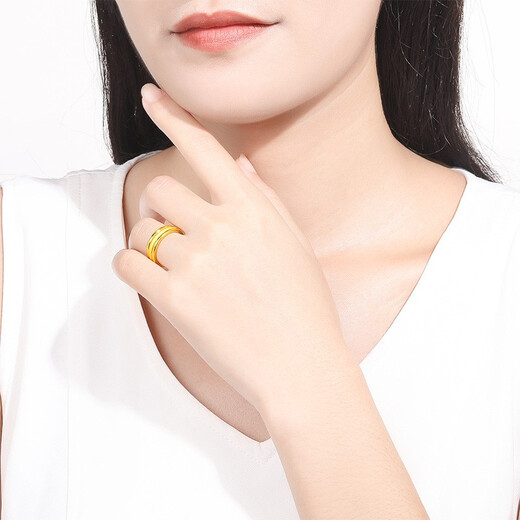 Saturday Fortune (ZLF) Gold Ring Women's Hard Gold Sansheng III Pure Gold Ring Ring Price Single Smooth No. 14-0.82g