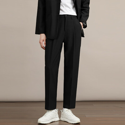 Dingfengbaoluo autumn drape suit pants men's straight loose wide-leg casual pants advanced slim C58 black M