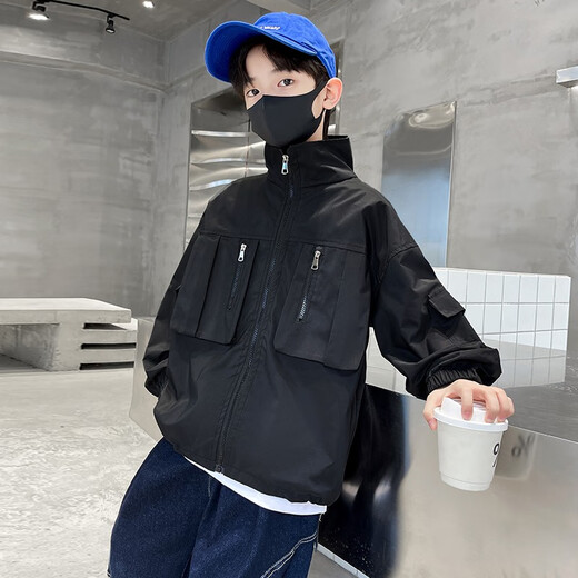 McDouble Bear Boys' Jacket Spring and Autumn Fashion Style 2025 New Medium and Large Children's Spring Casual Jacket Fashion Top Work Style Green (8326 Spring and Autumn Style) 160