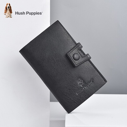 Hush Puppies Key Bag Unisex Genuine Leather Key Bag Keychain Multifunctional First Layer Cowhide Key Bag Card Holder 2-in-1 Black