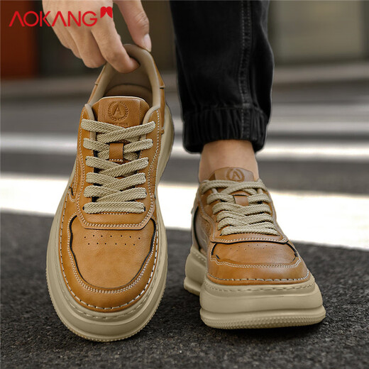 奥康男鞋休闲鞋透气运动鞋秋冬百搭增高板鞋 麦黄 42