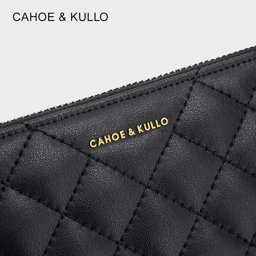 CAHOE KULLO official cowhide wallet women's long new style 2025 clutch bag women's card bag multi-card slot coin purse wallet black-CK women's bag birthday gift for girlfriend