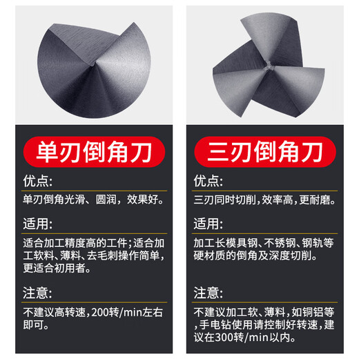 Red Knight's new chamfering knife 90-degree three-edged chamfering artifact 60-degree single-edged metal stainless steel chamfering countersink drill bit three-edged 90-degree six-piece set