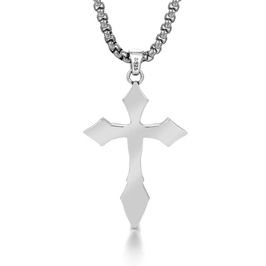 IDEAGEMER925 silver cross necklace men's personality retro niche simple versatile handsome boy pendant clavicle chain trend cross pendant + titanium steel chain 60CM supports engraving