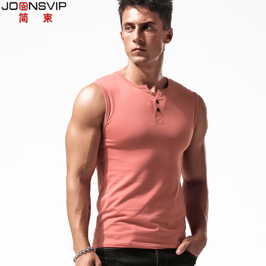 JOONSVIP wide shoulder vest men's Henry sleeveless t-shirt solid color cotton V-neck bottoming shirt men's tight slim hurdle sports vest black (button collar) M (about 56kg) slim