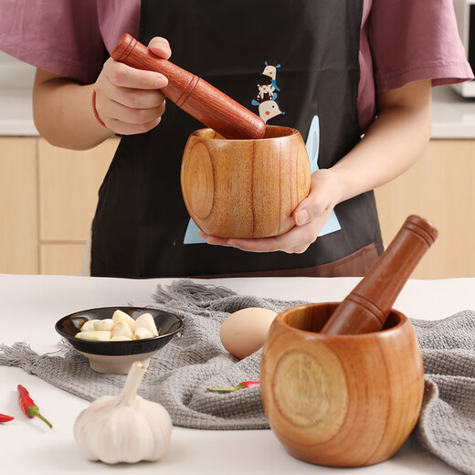Traditional old-fashioned garlic mortar household garlic grinder manual garlic pounder jujube wood garlic jar medium jujube wood garlic pounder
