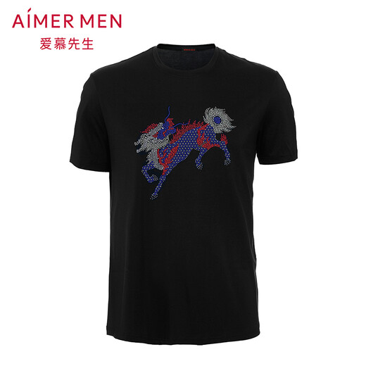 爱慕先生（AIMER MEN）爱慕先生限量创意T恤圆领短袖麒麟男士新品NS81D673 黑色 2XL 180