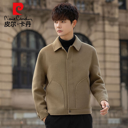 Pierre Cardin Men's Wool Jacket 2025 New Spring and Autumn Double-sided Woolen Trendy Short Coat Casual Woolen Jacket Gray Green XL Weight 135-155Jin Jin is equal to within 0.5 kg