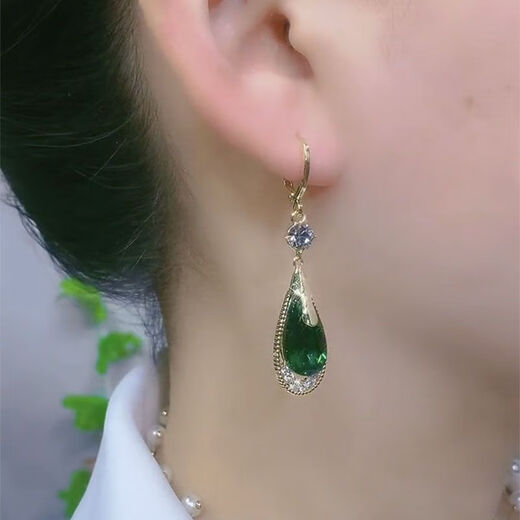 Youguang Lexia Korean style temperament green water drop earrings for women 2024 new trendy zircon long earrings white and versatile earrings green water drop ear buckles