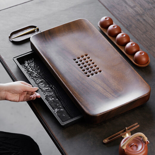 Wutu walnut tea tray home simple office high-end solid wood dry tea tray saucer storage and drainage small tea table