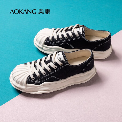 Aokang official women's shoes spring and autumn new shell toe dissolving sole shoes comfortable and versatile thick-soled white shoes women's casual shoes black 1224422030K36