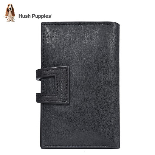 Hush Puppies Key Bag Unisex Genuine Leather Key Bag Keychain Multifunctional First Layer Cowhide Key Bag Card Holder 2-in-1 Black