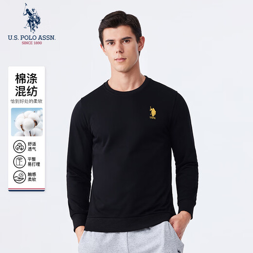 США ПОЛО ASSN. Свитер мужской осенний с круглым вырезом, модная свободная футболка с длинными рукавами, мужские повседневные топы, мужские черные XL