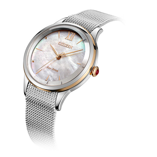 CITIZEN watch women's Japanese and Korean watch L series light kinetic energy mother-of-pearl steel belt student New Year gift EM0816-88Y