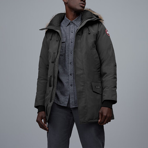 Canada Goose Langford Skisaison Red Label klassischer mittellanger Parka mit Logo und Kapuze, wasser- und winddicht, warme Daunenjacke L