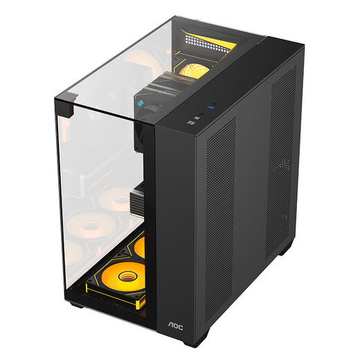 AOC星海CG409B黑色 游戏电脑海景房机箱 三面玻璃立体全景/快拆设计/支持ATX主板/360水冷位/穹顶灯条