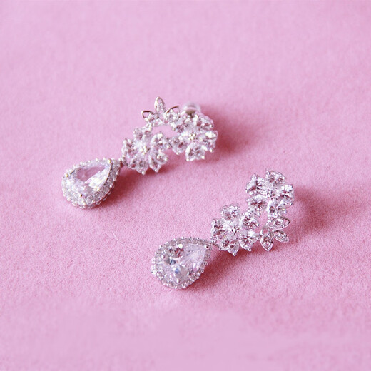 Bridal Wedding Dress Evening Dress Accessories Luxurious Dinner Synthetic Zircon Necklace Earrings Pendant Set Gift Necklace + Ear Clip Set