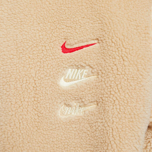NIKE men's and women's new autumn and winter sportswear imitation sherpa stand collar casual fashion warm jacket FZ6194-126 white brown L