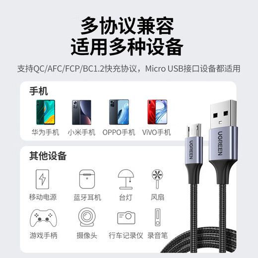 Greenlink Android data cable MicroUSB charging cable old-fashioned interface suitable for Huawei Honor Xiaomi vivo Samsung oppo mobile phone power bank charger car 1 meter braided cable