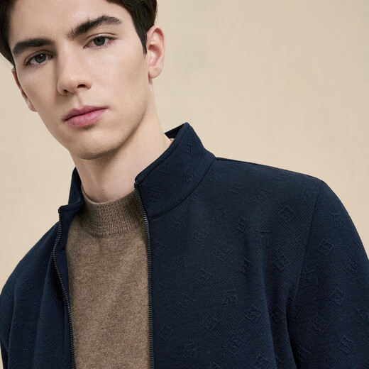 EMZ Ordos ultra-light wool autumn and winter new knitted stand-up collar jacquard zipper cardigan men's sweater jacket