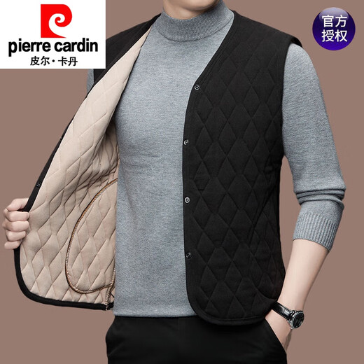 Pierre Cardin winter wool vest men's fur one-piece vest vest for dad middle-aged thickened warm vest MJ01 dark gray XL 175 recommended 135-150Jin Jin equals 0.5 kg