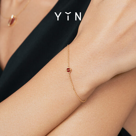 YIN Series Gold Ratio Carnelian 18K Gold Bracelet Mini Single Flower Red Adzuki Bean Jewelry Gift Rose Hui Single Flower 15+1+1cm