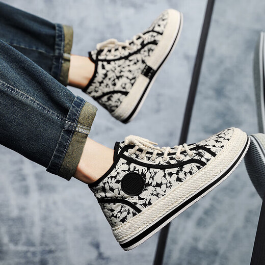 Vistursi Marke Leinwandschuhe Herrenschuhe High Top 2025 Neuer Herbst Vielseitige Brettschuhe Sport Mid-Top Casual Shoes Black 41