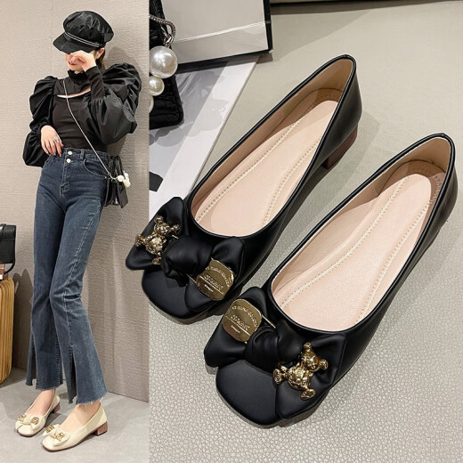 Estelle's new women's shoes, casual shoes, spring single shoes, women's slip-ons, lazy pea shoes, women's Korean style trendy flat leather shoes, women's YF Bumeikang A-832 ​​black 37