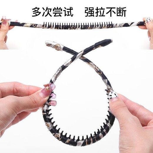 Southern girl hairband with toothed hairpin for broken hair, ladies anti-slip Internet celebrity new face wash bangs fabric hairpin headband with toothed fabric hairband pure black shiny silk