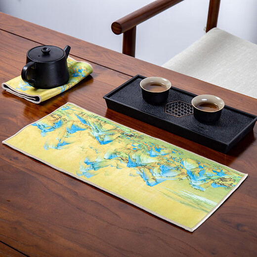 Baipinliang high-end new Chinese style super absorbent tea towel, ancient painting, Zen tea mat, velvet tea cloth, Kung Fu tea table gift box, 4 pieces in gift box (picture style shipped) No Specifications