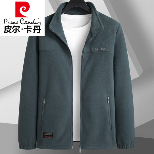Pierre cardin autumn and winter fleece jacket men's casual fat plus size stand collar jacket youth middle-aged fleece jacket plus velvet thickened 9906 dark gray plus velvet thickened XL 110-130Jin [Jin equals 0.5 kg]