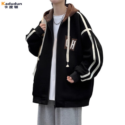 Kaduton autumn and winter youth velvet jacket new thickened boy baseball uniform jacket college style casual student top JK008 black (autumn and winter style) velvet XL (120-135Jin Jin is equal to about 0.5 kg)