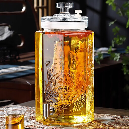 Carrot bubble wine glass bottle with faucet special wine bottle thickened sealed wine tank large capacity lead-free wine storage container thickened bubble wine bottle + stainless steel faucet 5Jin Jin equals 0.5 kg