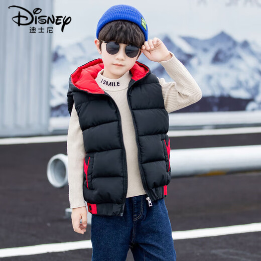 Disney boys down cotton vest outer wear 5 vest 6 autumn and winter 7 child boy vest thickened jacket 8 years old style black (21 color hooded vest) 140 size (recommended height is about 130)