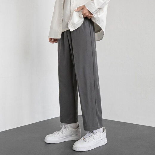 Yixi pants men's spring, summer and autumn trendy loose sports casual pants wide-leg suit pants men's straight black nine-point pants black L recommended 100-120 Jin Jin equals 0.5 kg