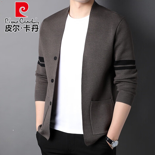 Pierre Cardin Early Autumn Wool Knitted Cardigan Men's Autumn 2024 New Trendy Youth Outerwear Sweater Men's Casual Jacket Trend Black *Best Quality 2XL