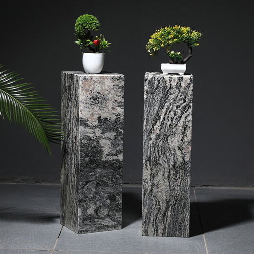 Jingshiyun stone pillar marble natural solid sculpture base entrance hall courtyard Chinese style decorative column floor-standing ornament 20*20*80 (ink cloud pattern)