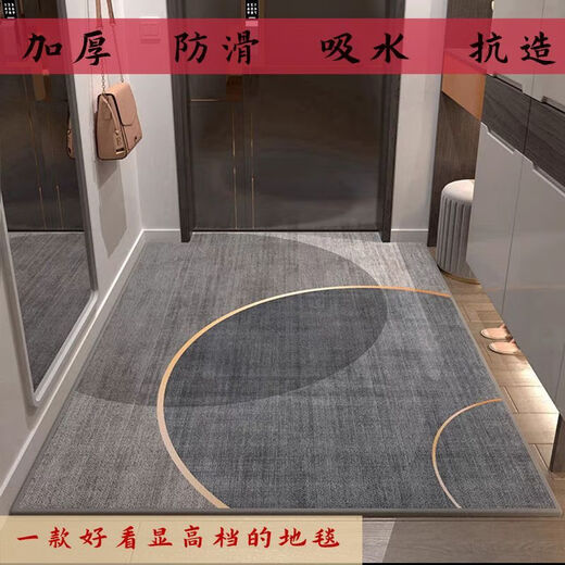 Feather pocket entrance door floor mat entrance floor mat entrance non-slip door mat household light luxury stain-resistant water-absorbent door mat TPR-01 80*100cm non-slip gray bottom-loop velvet