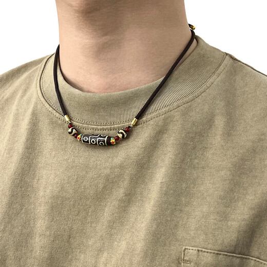 Ancient Tibetan Nine-Eyed Dzi Beads Agate Necklace for Men Couples Pendant Birthday Gift for Boyfriend and Husband Tibetan Nine-Eyed Dzi Beads Necklace Red Agate Style