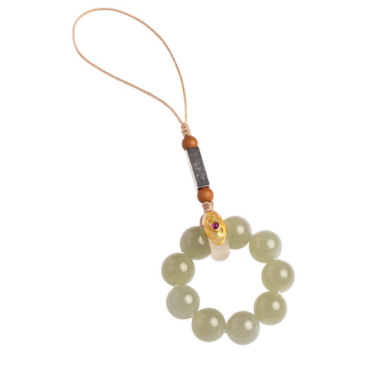 Pufang natural Hetian jade mobile phone chain hanging ornaments jade ball ring hand twist anti-fall lanyard mobile phone pendant men and women gifts Hetian jade 10mm-Mobile phone chain