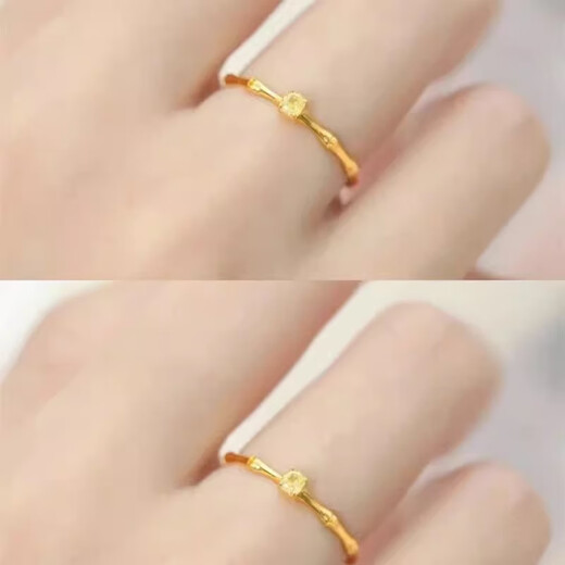 Dragon Girl Small Bamboo Sugar Cube Citrine Ring Ring for Women Light Luxury Versatile Niche Design Adjustable Index Finger Ring Bamboo Sugar Cube B01-302
