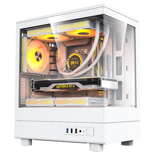 爱国者V60 海景房机箱全景无立柱MATX高颜值240水冷台式电脑台式机主机箱 白色（显卡限长305mm）