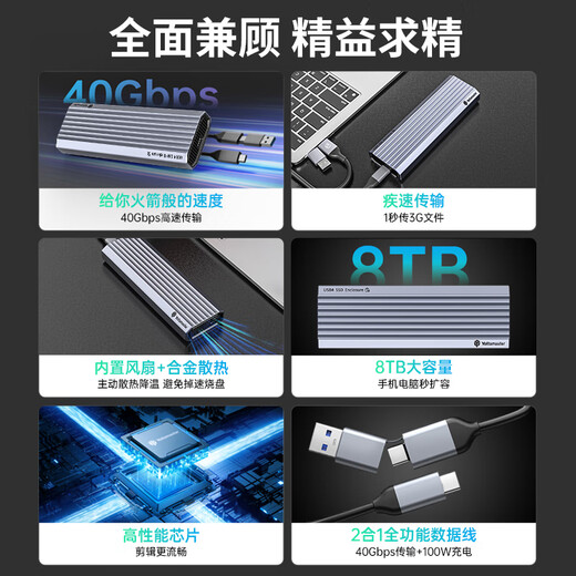 尤达大师（Yottamaster）USB4.0硬盘盒M.2 NVMe移动固态硬盘盒雷电4盒子带控温风扇通用黑神话悟空电脑笔记本外置硬盘盒