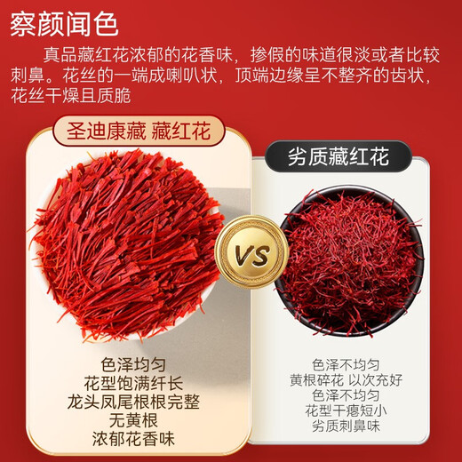 Shengdi Kangzang Tibetan saffron selected premium saffron full length silk saffron health gift Chinese Valentine's Day and Mid-Autumn Festival gift 10g double flat gift box for personal use
