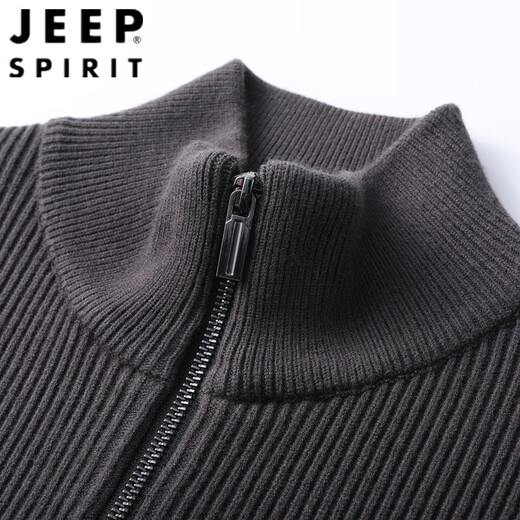 吉普（JEEP）春秋季针织衫外套男韩版潮流男装含羊毛休闲半高立领拉链开衫毛衣 素烟灰色 165/S 【适合105-120斤】