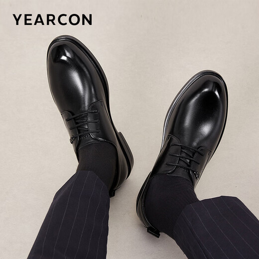 Yierkan Men's Shoes Round Toe Business Formal Shoes Spring and Autumn Single Shoes Lace Up Leather Shoes Derby Wedding Shoes 53449W Black 41