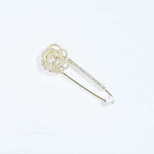 QUAMER High-end Pearl Small Fragrance Camellia Brooch Clothes Fixed Button Cardigan Coat Gold